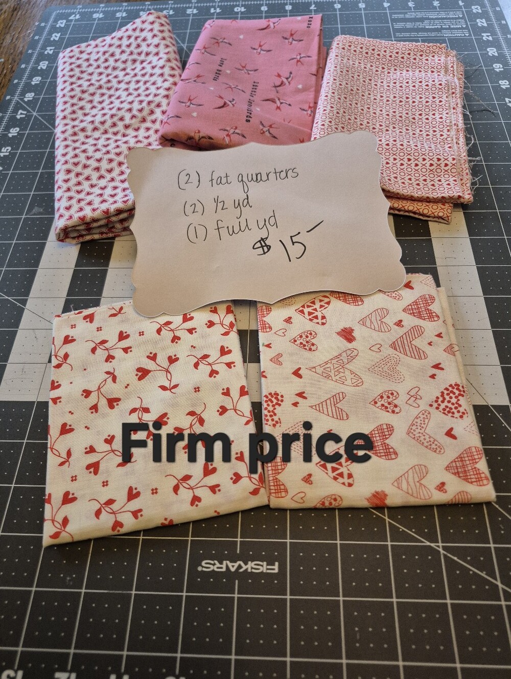 Fabric!  Pink & Soft Red Hearts + Patterned Fabric Bundle Quilt Sew